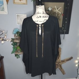 Michael Kors poncho top with gold chain signature medallion accent